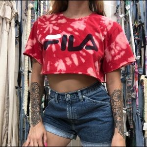 Cropped and dyed FILA brand tee